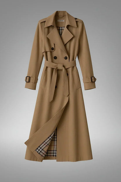 Women’s Double Breasted Trench Coat - Belted Long Sleeve