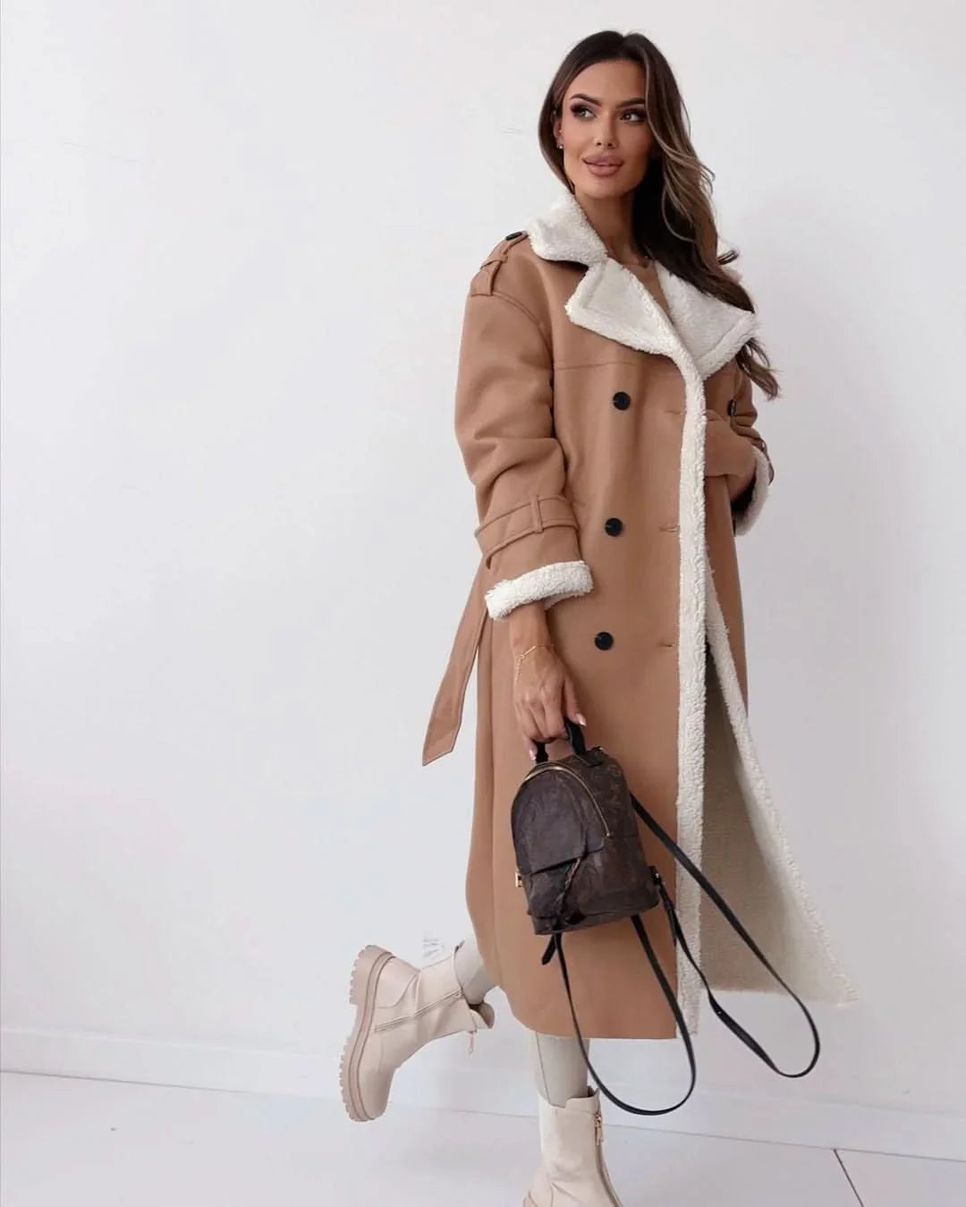 Women's Double Breasted Trench Coat - Belted Long Sleeve