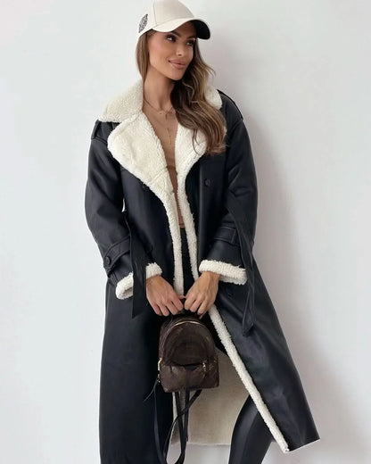 Women's Double Breasted Trench Coat - Belted Long Sleeve