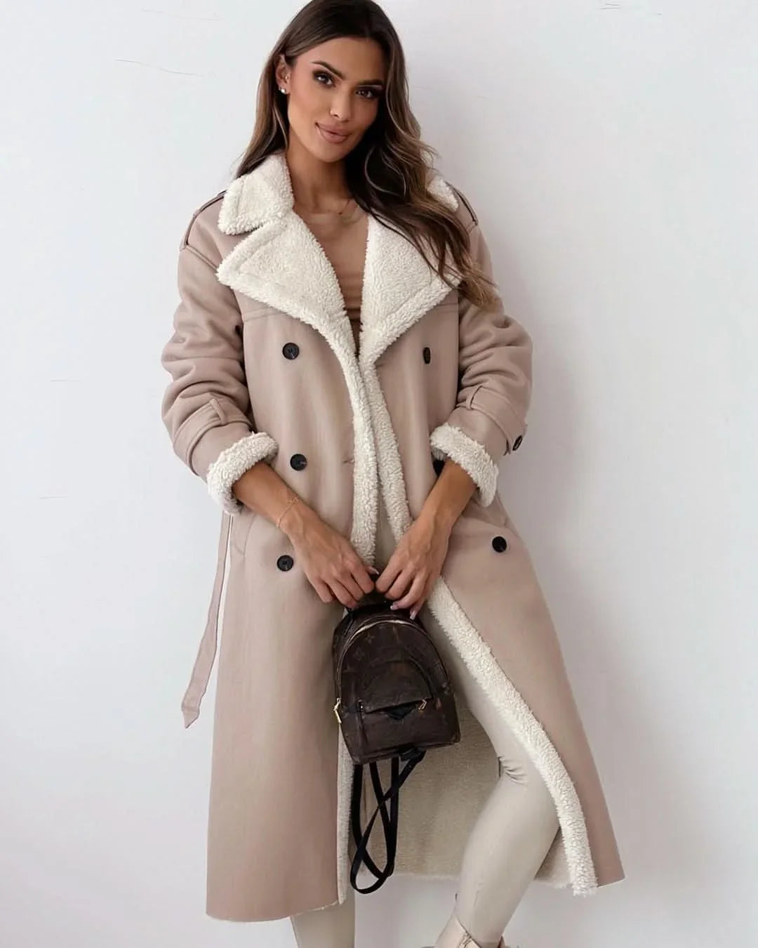 Women's Double Breasted Trench Coat - Belted Long Sleeve