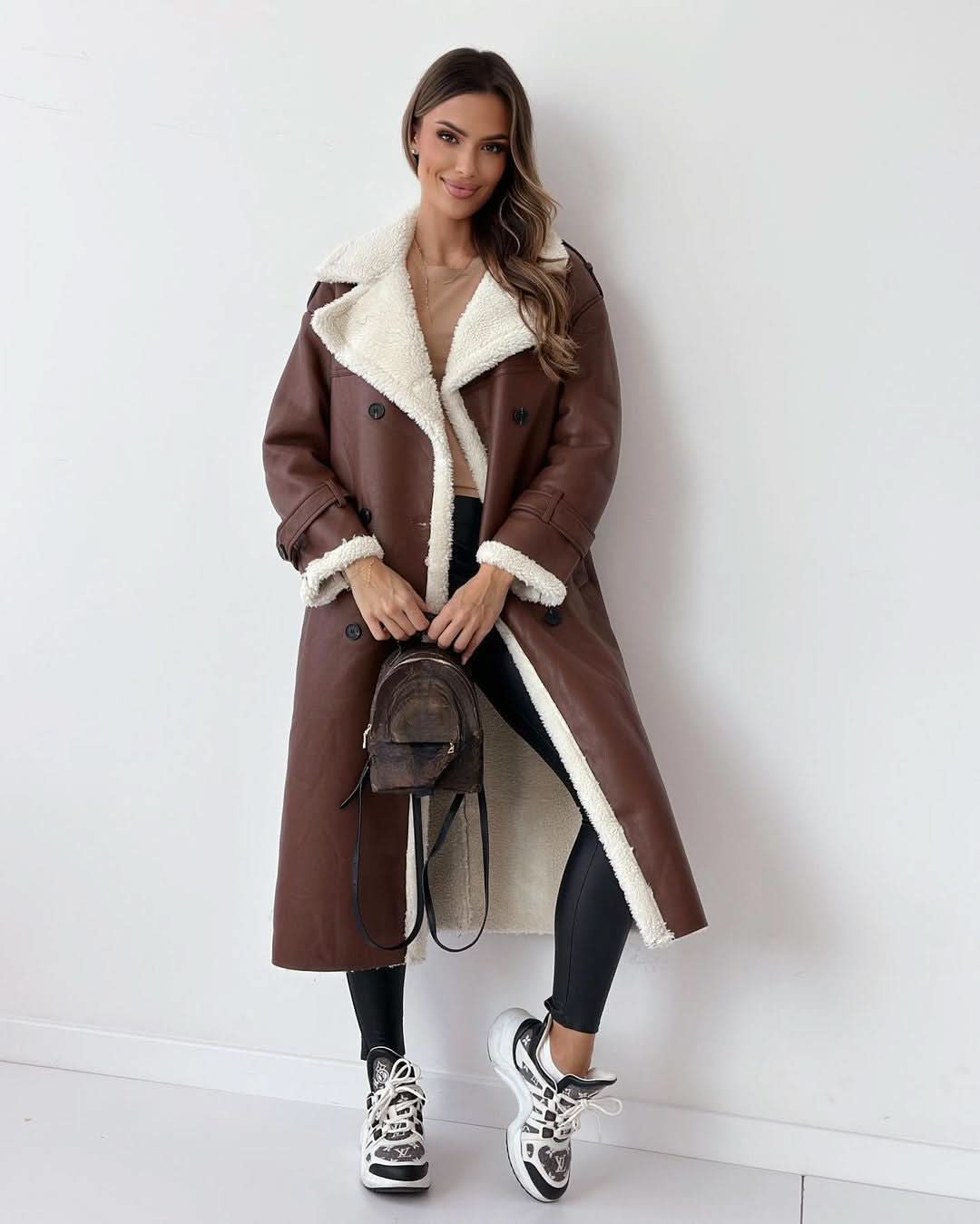 Women's Double Breasted Trench Coat - Belted Long Sleeve