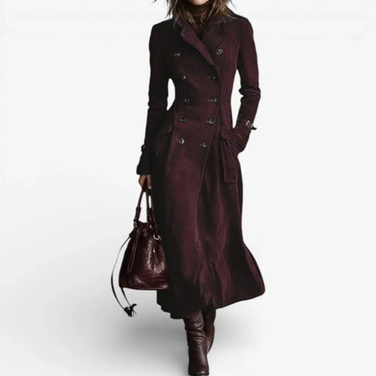 Women’s Suede Trench Coat - Double Breasted Long Sleeve