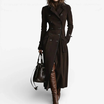 Women’s Suede Trench Coat - Double Breasted Long Sleeve