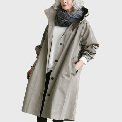 Women's Hooded Waterproof Trench Coat - Long Zip Up Jacket