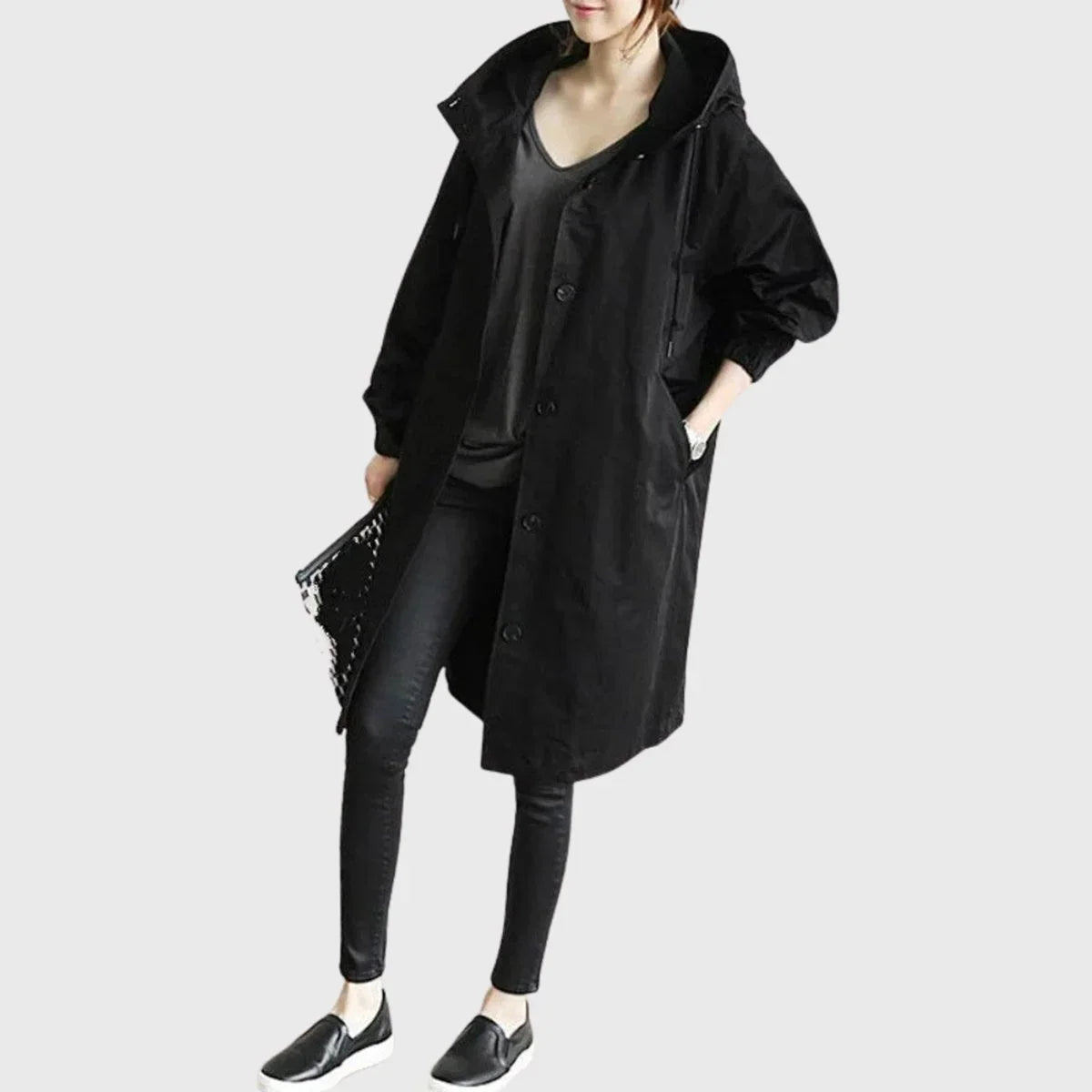 Women's Hooded Waterproof Trench Coat - Long Zip Up Jacket