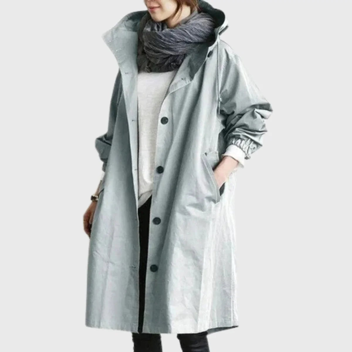 Women's Hooded Waterproof Trench Coat - Long Zip Up Jacket