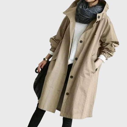 Women's Hooded Waterproof Trench Coat - Long Zip Up Jacket