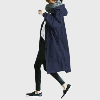 Women's Hooded Waterproof Trench Coat - Long Zip Up Jacket