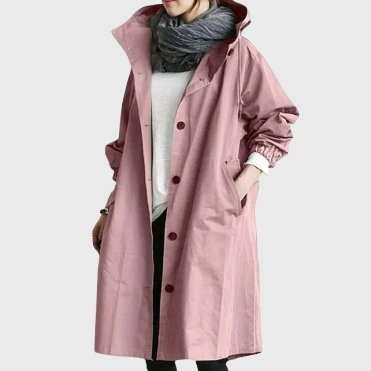 Women's Hooded Waterproof Trench Coat - Long Zip Up Jacket