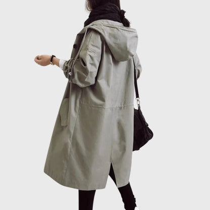 Women's Hooded Waterproof Trench Coat - Long Zip Up Jacket