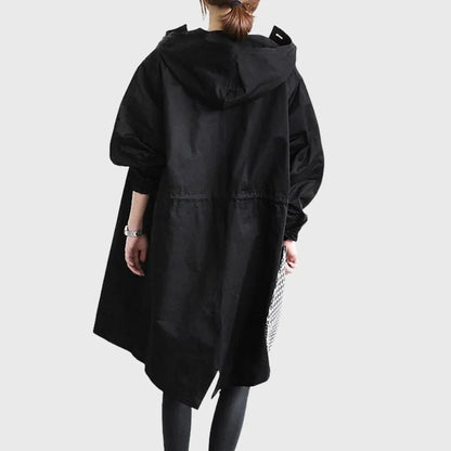 Women's Hooded Waterproof Trench Coat - Long Zip Up Jacket