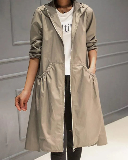 Women's Hooded Waterproof Trench Coat - Zip Up Jacket