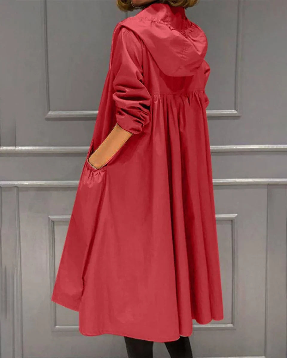 Women's Hooded Waterproof Trench Coat - Zip Up Jacket