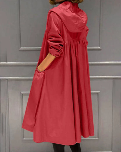 Women's Hooded Waterproof Trench Coat - Zip Up Jacket