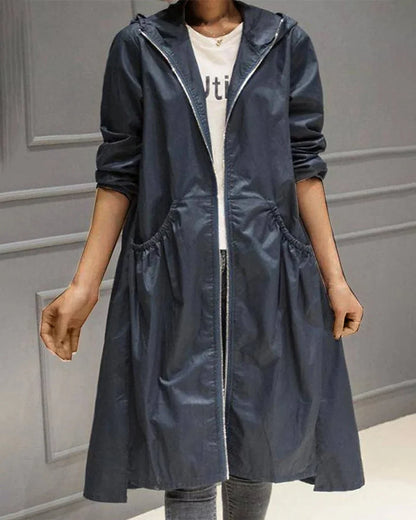 Women's Hooded Waterproof Trench Coat - Zip Up Jacket