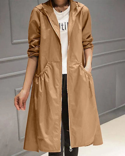 Women's Hooded Waterproof Trench Coat - Zip Up Jacket