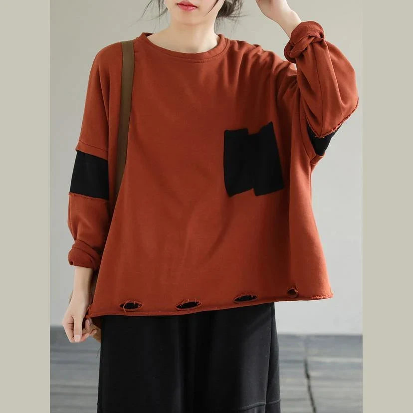 Women's Patchwork Cotton Sweatshirt – Loose Fit Tunic Top