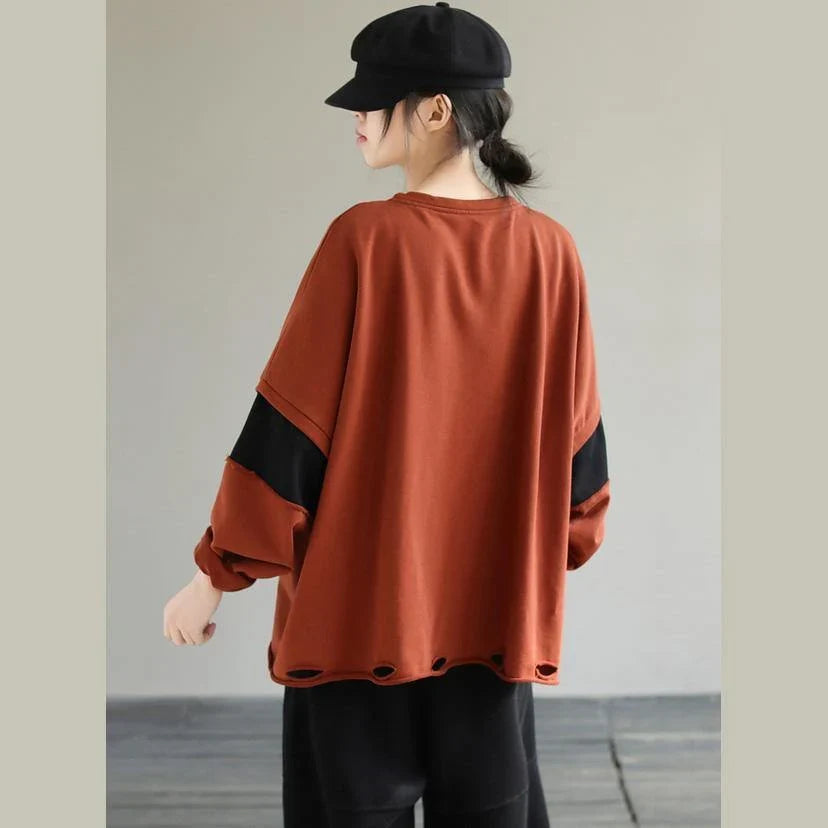 Women's Patchwork Cotton Sweatshirt – Loose Fit Tunic Top