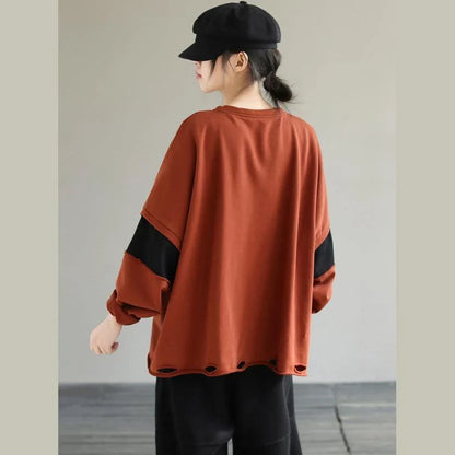 Women's Patchwork Cotton Sweatshirt – Loose Fit Tunic Top