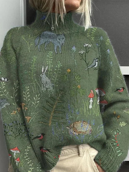 Women's Forest Print Turtleneck Sweater – Knit