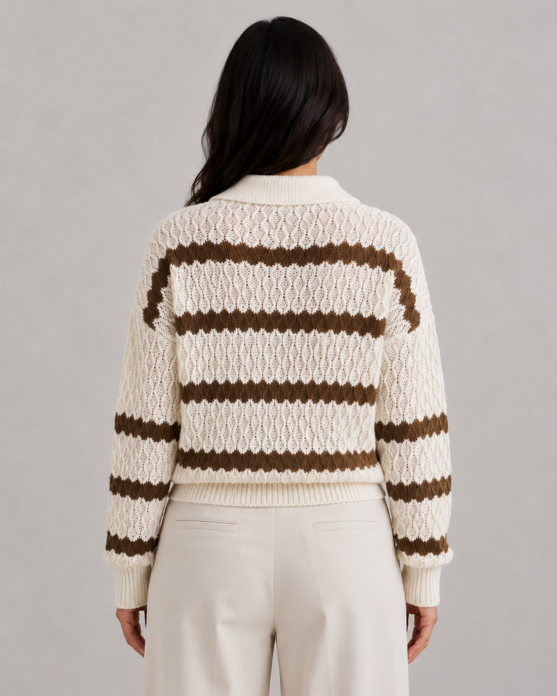 Women's V Neck Sweater - Collared Relaxed Knit