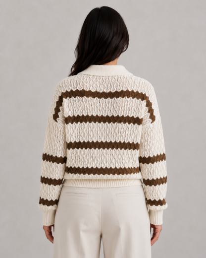 Women's V Neck Sweater - Collared Relaxed Knit