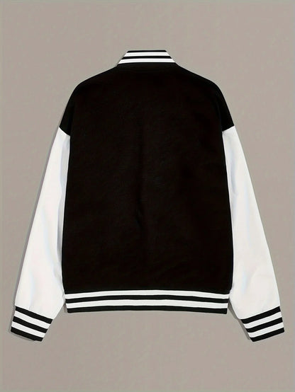 Women's Varsity Jacket - Contrast Sleeve Letterman Snap Front