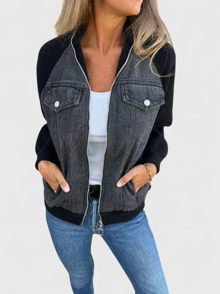 Women’s Denim Varsity Jacket - Baseball Bomber Style
