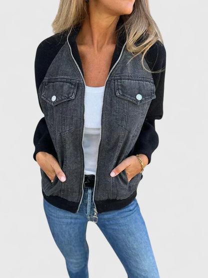 Women’s Denim Varsity Jacket - Baseball Bomber Style