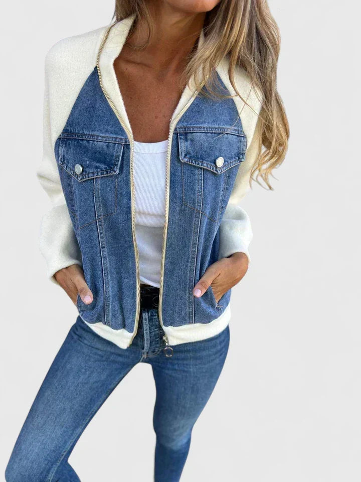 Women’s Denim Varsity Jacket - Baseball Bomber Style