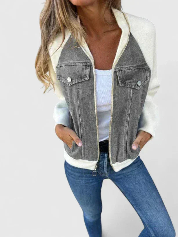Women’s Denim Varsity Jacket - Baseball Bomber Style