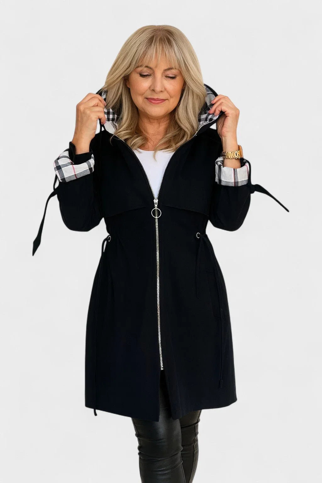 Women’s Weatherproof Jacket - Hooded Plaid Lined Zip Front