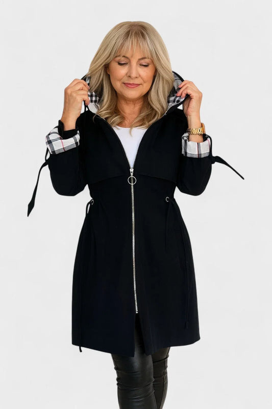 Women’s Weatherproof Jacket - Hooded Plaid Lined Zip Front