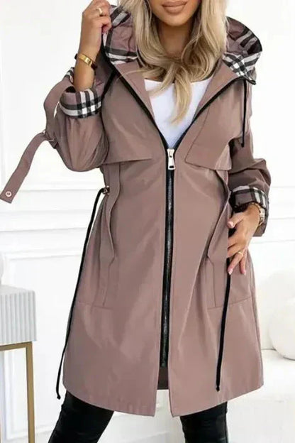Women’s Weatherproof Jacket - Hooded Plaid Lined Zip Front