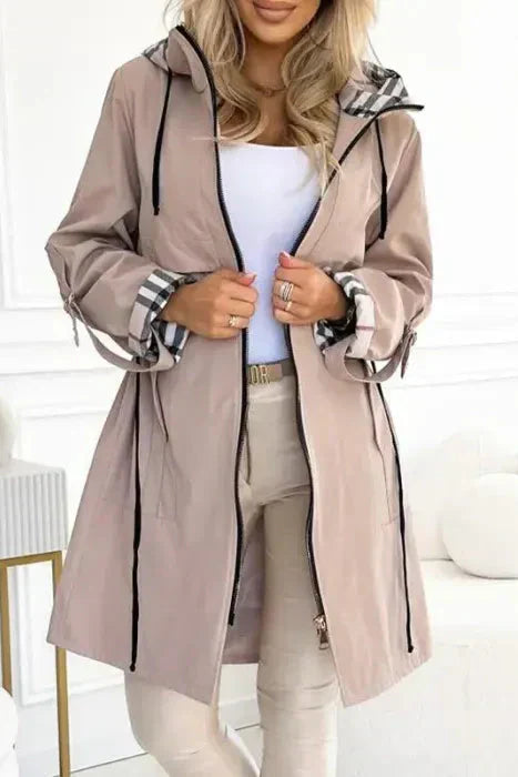 Women’s Weatherproof Jacket - Hooded Plaid Lined Zip Front
