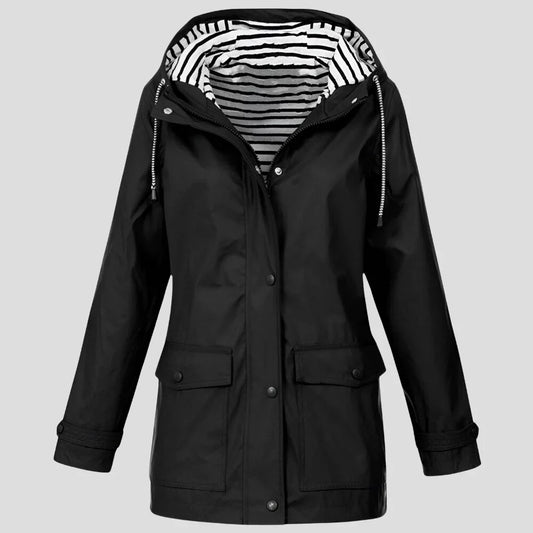 Women's Hooded Rain Jacket - Weatherproof Adjustable Drawstring