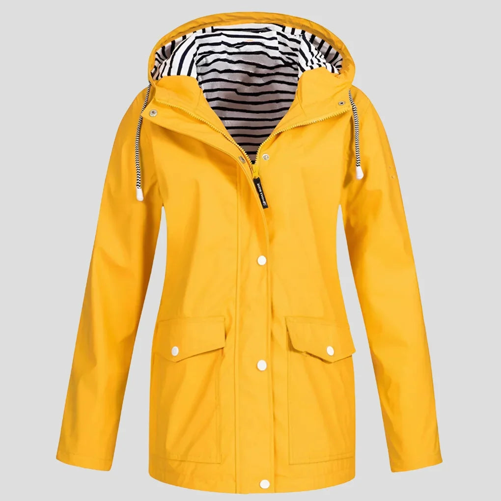 Women's Hooded Rain Jacket - Weatherproof Adjustable Drawstring