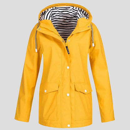 Women's Hooded Rain Jacket - Weatherproof Adjustable Drawstring