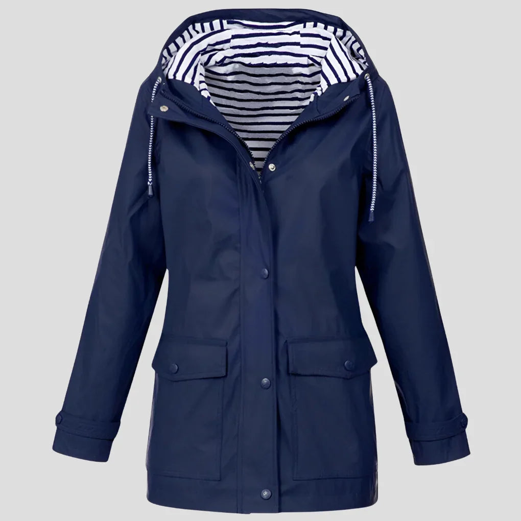 Women's Hooded Rain Jacket - Weatherproof Adjustable Drawstring