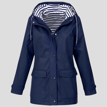 Women's Hooded Rain Jacket - Weatherproof Adjustable Drawstring