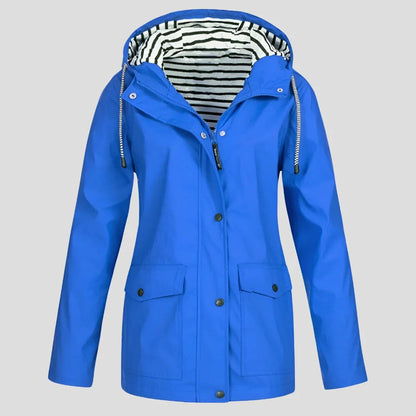 Women's Hooded Rain Jacket - Weatherproof Adjustable Drawstring