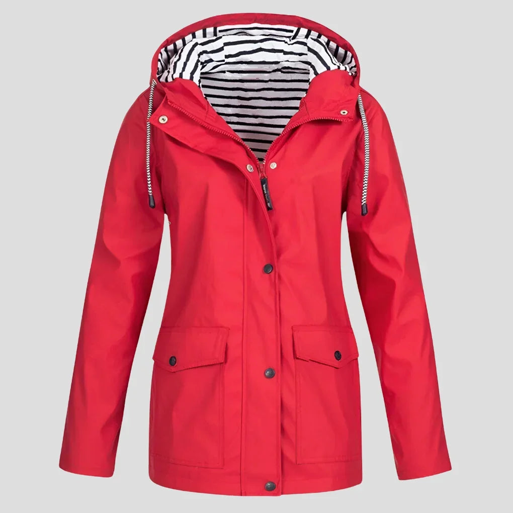 Women's Hooded Rain Jacket - Weatherproof Adjustable Drawstring