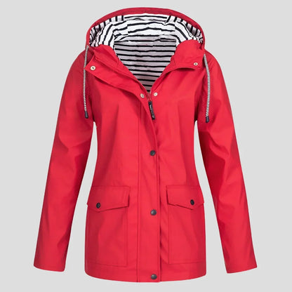 Women's Hooded Rain Jacket - Weatherproof Adjustable Drawstring