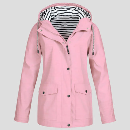 Women's Hooded Rain Jacket - Weatherproof Adjustable Drawstring
