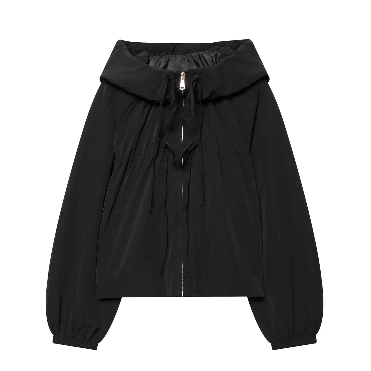 Women’s Hooded Windbreaker - Zip Front Gathered Hem Jacket