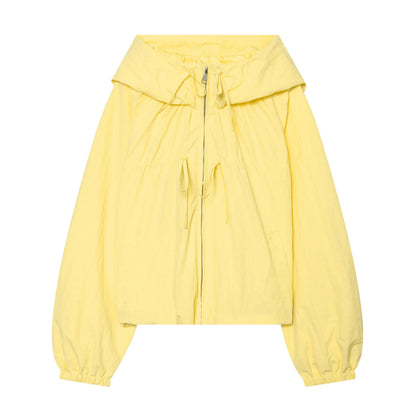 Women’s Hooded Windbreaker - Zip Front Gathered Hem Jacket