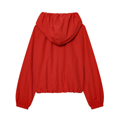 Women’s Hooded Windbreaker - Zip Front Gathered Hem Jacket
