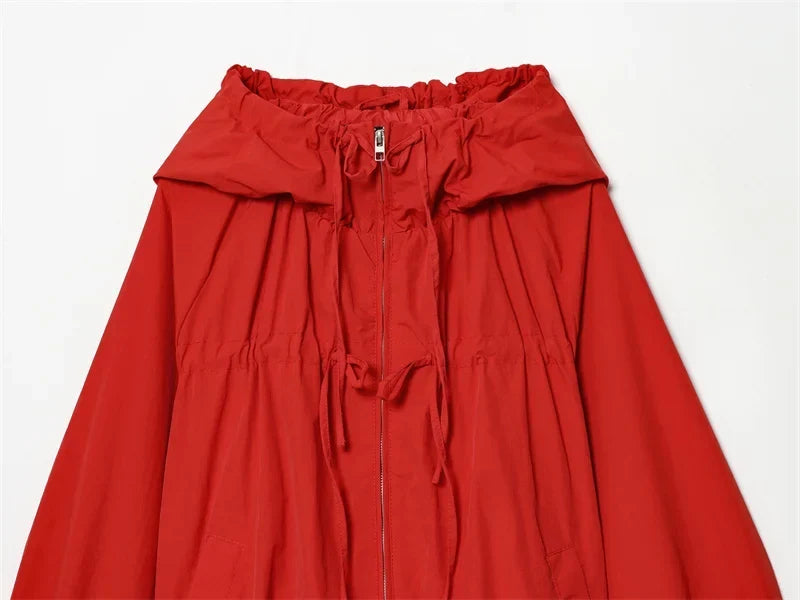 Women’s Hooded Windbreaker - Zip Front Gathered Hem Jacket