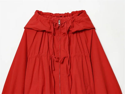 Women’s Hooded Windbreaker - Zip Front Gathered Hem Jacket