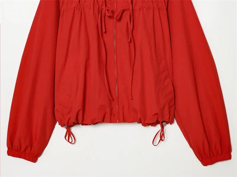Women’s Hooded Windbreaker - Zip Front Gathered Hem Jacket